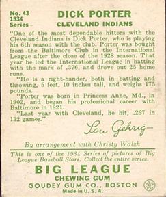 1934 Goudey (R320) #43 Dick Porter Back