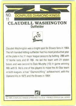 1985 Donruss #11 Claudell Washington Back
