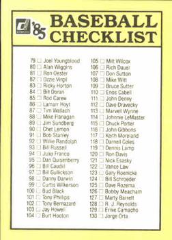 1985 Donruss #1 Checklist: 27-130 Back
