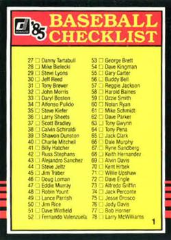 1985 Donruss #1 Checklist: 27-130 Front