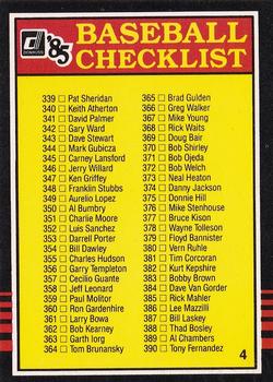 1985 Donruss #4 Checklist: 339-442 Front