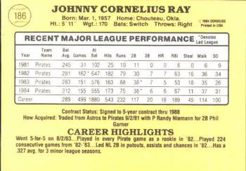 1985 Donruss #186 Johnny Ray Back