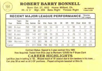 1985 Donruss #191 Barry Bonnell Back