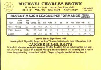 1985 Donruss #207 Mike Brown Back