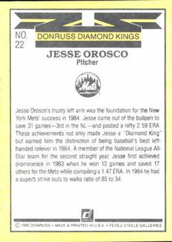 1985 Donruss #22 Jesse Orosco Back