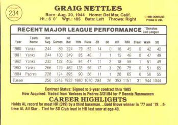 1985 Donruss #234 Graig Nettles Back