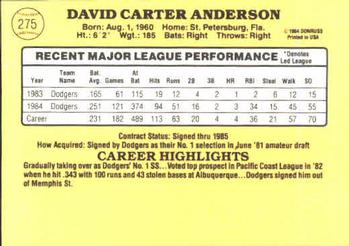 1985 Donruss #275 Dave Anderson Back