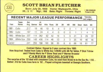 1985 Donruss #330 Scott Fletcher Back