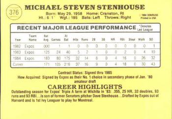 1985 Donruss #376 Mike Stenhouse Back