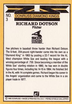 1985 Donruss #3 Rich Dotson Back