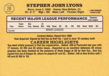1985 Donruss #29 Steve Lyons Back