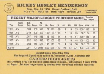 1985 Donruss #176 Rickey Henderson Back