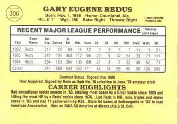 1985 Donruss #306 Gary Redus Back