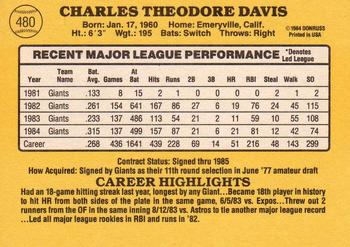 1985 Donruss #480 Chili Davis Back