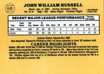 1985 Donruss #648 John Russell Back