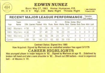 1985 Donruss #484 Ed Nunez Back