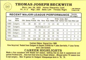 1985 Donruss #541 Joe Beckwith Back