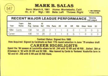 1985 Donruss #547 Mark Salas Back