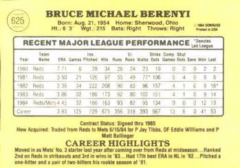 1985 Donruss #625 Bruce Berenyi Back