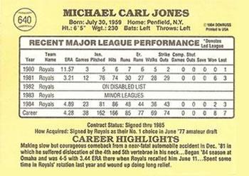 1985 Donruss #640 Mike Jones Back