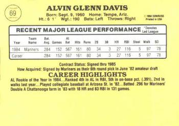 1985 Donruss #69 Alvin Davis Back