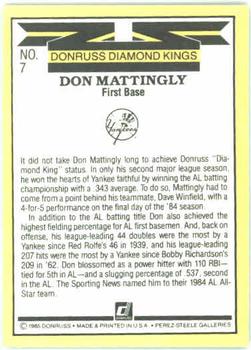 1985 Donruss #7 Don Mattingly Back