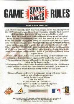 1997 Pinnacle X-Press - Swing for the Fences Players #NNO Geronimo Berroa Back