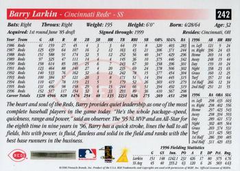 1997 Score #242 Barry Larkin Back