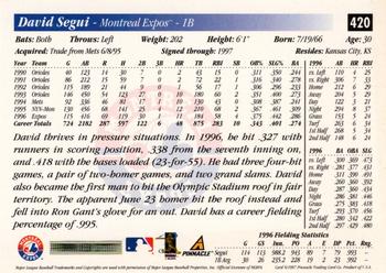 1997 Score #420 David Segui Back