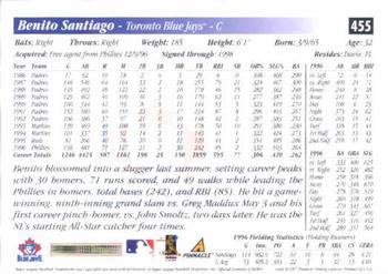 1997 Score #455 Benito Santiago Back