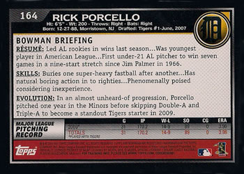 2010 Bowman #164 Rick Porcello Back