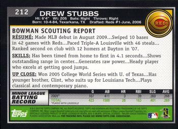 2010 Bowman #212 Drew Stubbs Back