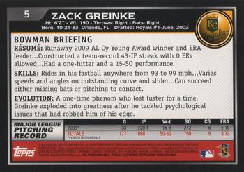 2010 Bowman #5 Zack Greinke Back