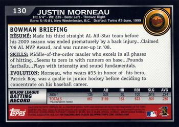 2010 Bowman #130 Justin Morneau Back