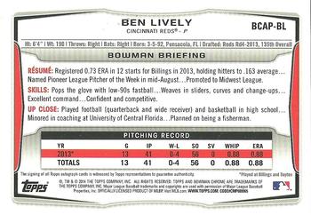 2014 Bowman Chrome - Prospect Autographs #BCAP-BL Ben Lively Back