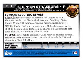 2010 Bowman - Prospects #BP1 Stephen Strasburg Back