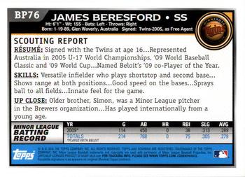 2010 Bowman - Prospects #BP76 James Beresford Back
