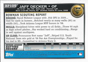 2010 Bowman - Prospects #BP109 Jaff Decker Back