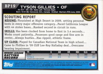 2010 Bowman - Prospects #BP19 Tyson Gillies Back