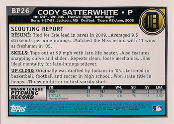 2010 Bowman - Prospects #BP26 Cody Satterwhite Back