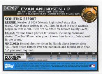 2010 Bowman - Chrome Prospects #BCP67 Evan Anundsen Back