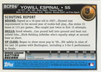 2010 Bowman - Chrome Prospects #BCP84 Yowill Espinal Back
