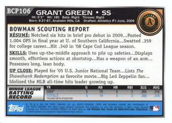 2010 Bowman - Chrome Prospects #BCP106 Grant Green Back