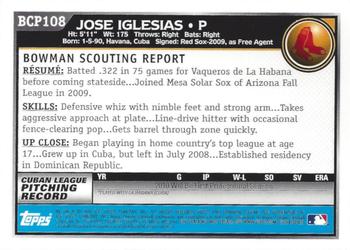 2010 Bowman - Chrome Prospects #BCP108 Jose Iglesias Back