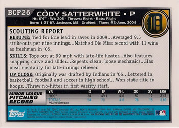 2010 Bowman - Chrome Prospects #BCP26 Cody Satterwhite Back