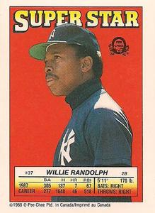 1988 O-Pee-Chee Stickers - Super Star Backs #37 Willie Randolph Front