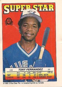 1988 O-Pee-Chee Stickers - Super Star Backs #43 Tony Fernandez Front