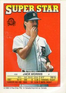 1988 O-Pee-Chee Stickers - Super Star Backs #59 Jack Morris Front