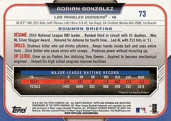 2015 Bowman #73 Adrian Gonzalez Back