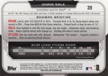 2015 Bowman #39 Chris Sale Back